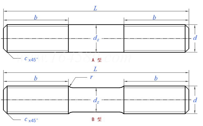 Double End Stud Bolt technical drawing