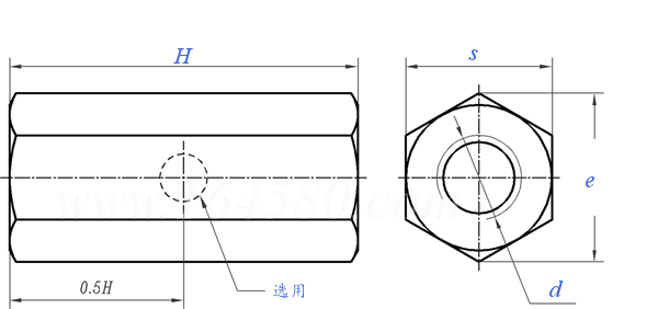 Hex Coupling Nut technical drawing