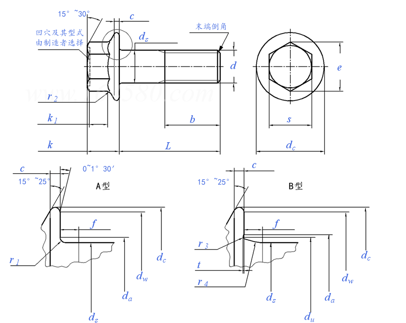 Hex Flange Bolt technical drawing